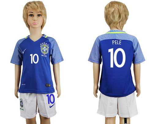 Brazil #10 Pele Away Kid Soccer Country Jersey