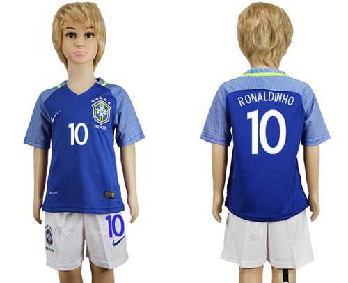 Brazil #10 Ronaldinho Away Kid Soccer Country Jersey