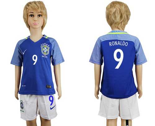 Brazil #9 Ronaldo Away Kid Soccer Country Jersey