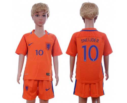 Holland #10 Sneijder Home Kid Soccer Country Jersey