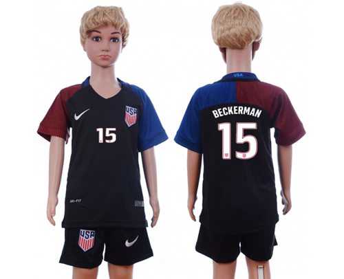USA #15 Beckerman Away Kid Soccer Country Jersey