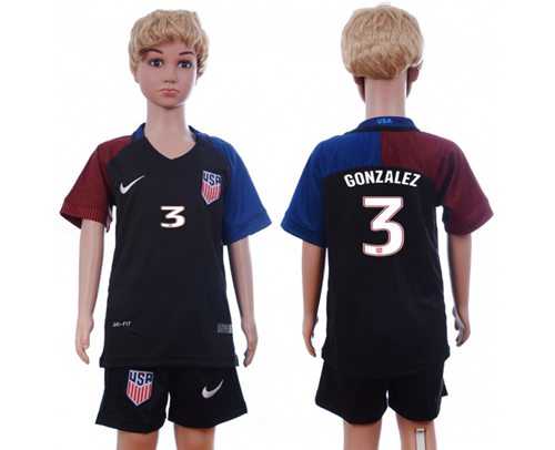 USA #3 Gonzalez Away Kid Soccer Country Jersey