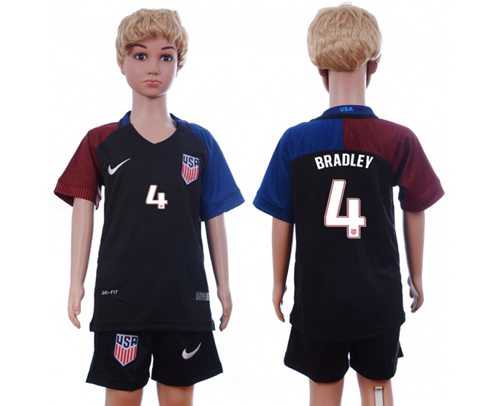 USA #4 Bradley Away Kid Soccer Country Jersey