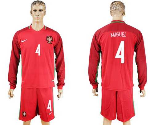 Portugal #4 Miguel Home Long Sleeves Soccer Country Jersey