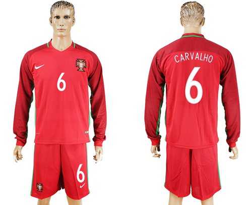 Portugal #6 Carvalho Home Long Sleeves Soccer Country Jersey