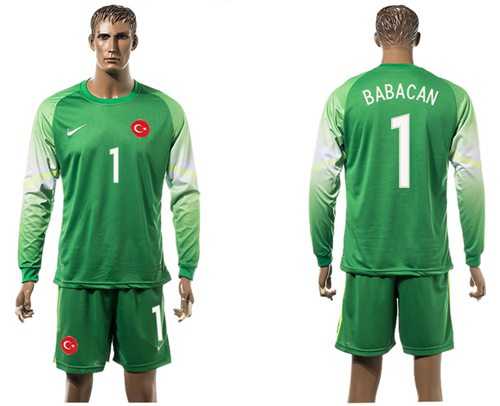 Turkey #1 Babacan Green Goalkeeper Long Sleeves Soccer Country Jersey