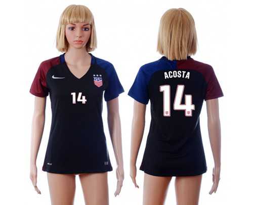 Women's USA #14 Acosta Away Soccer Country Jersey