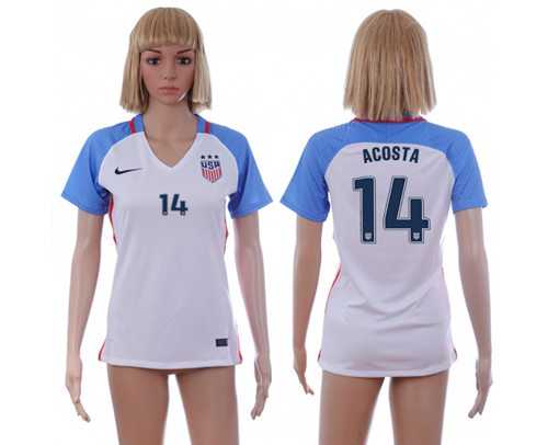 Women's USA #14 Acosta Home Soccer Country Jersey