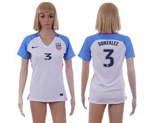 Women's USA #3 Gonzalez Home Soccer Country Jersey