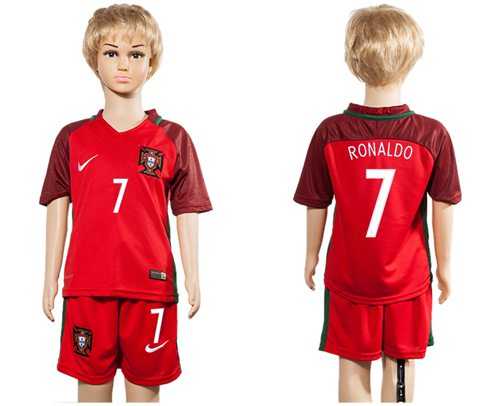 Portugal #7 Ronaldo Home Kid Soccer Country Jersey