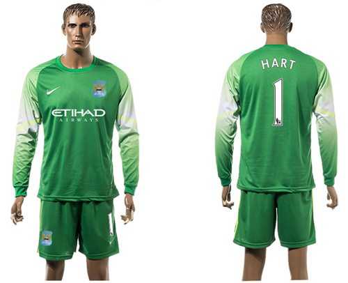 Manchester City #1 Hart Green Goalkeeper Long Sleeves Soccer Club Jersey
