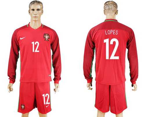Portugal #12 Lopes Home Long Sleeves Soccer Country Jersey