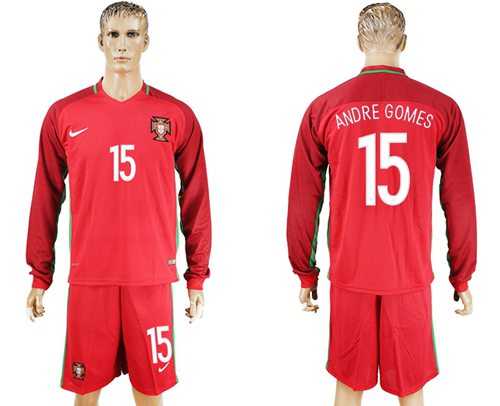 Portugal #15 Andre Gomes Home Long Sleeves Soccer Country Jersey