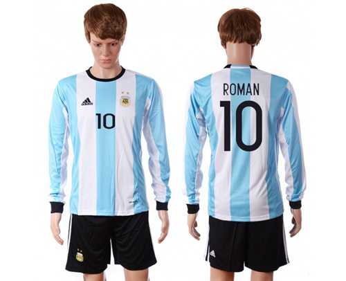Argentina #10 Roman Home Long Sleeves Soccer Country Jersey