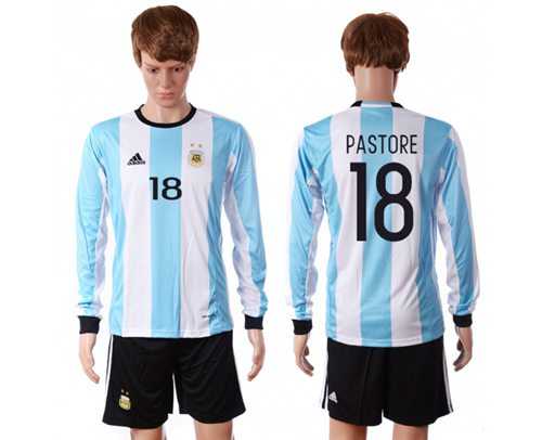 Argentina #18 Pastore Home Long Sleeves Soccer Country Jersey