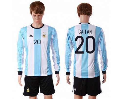 Argentina #20 Gaitan Home Long Sleeves Soccer Country Jersey