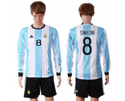 Argentina #8 Simeoni Home Long Sleeves Soccer Country Jersey