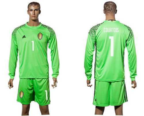 Belgium #1 Courtois Green Goalkeeper Long Sleeves Soccer Country Jersey
