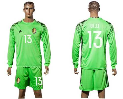 Belgium #13 Gillet Green Goalkeeper Long Sleeves Soccer Country Jersey