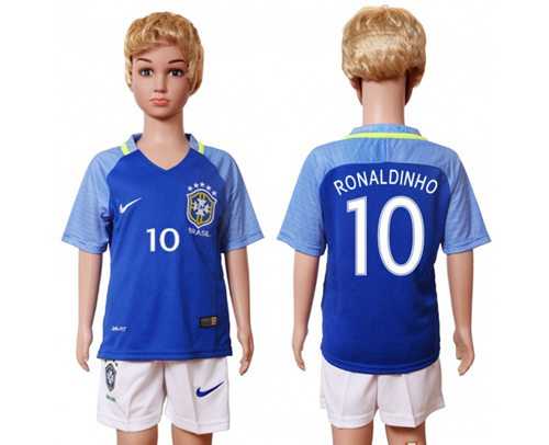 Brazil #10 Ronaldinho Away Kid Soccer Country Jersey