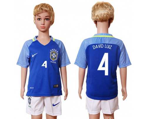 Brazil #4 David Luiz Away Kid Soccer Country Jersey