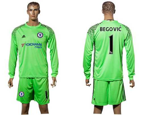 Chelsea #1 Begovic Green Goalkeeper Long Sleeves Soccer Club Jersey
