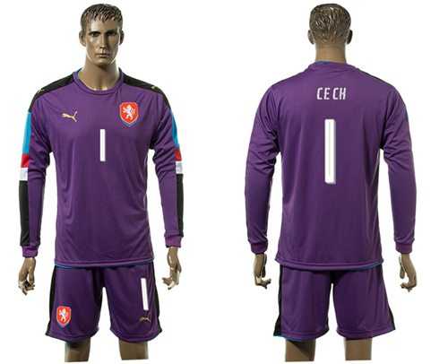 Czech #1 Cech Purple Goalkeeper Long Sleeves Soccer Country Jersey