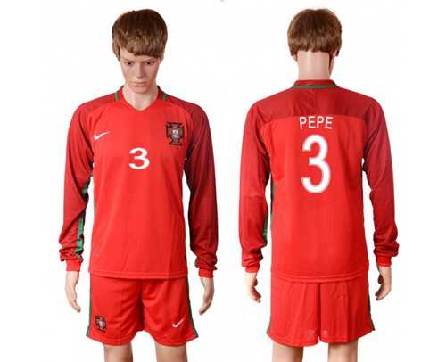 Portugal #3 Pepe Home Long Sleeves Soccer Country Jersey
