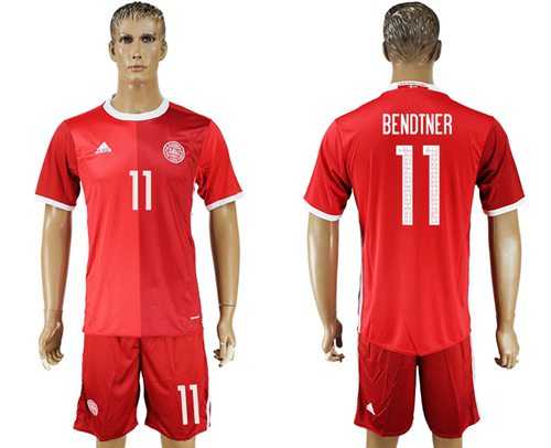 Danmark #11 Bendtner Red Home Soccer Country Jersey