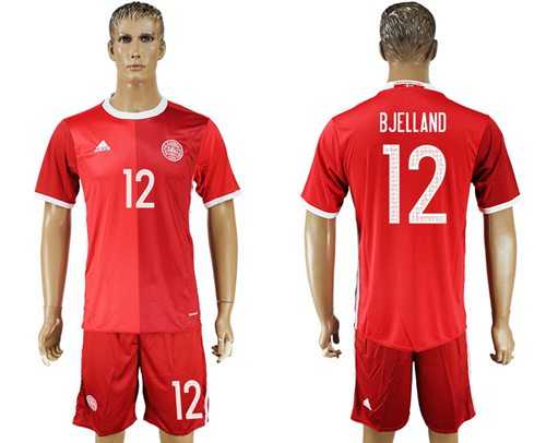 Danmark #12 Bjelland Red Home Soccer Country Jersey