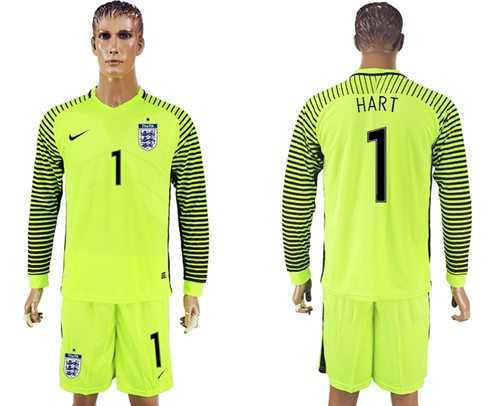 England #1 Hart Green Long Sleeves Goalkeeper Soccer Country Jersey