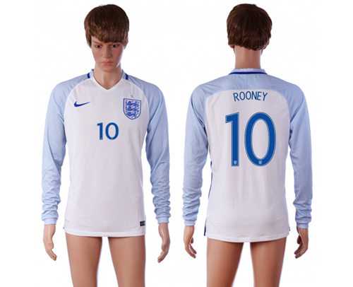 England #10 Rooney Home Long Sleeves Soccer Country Jersey