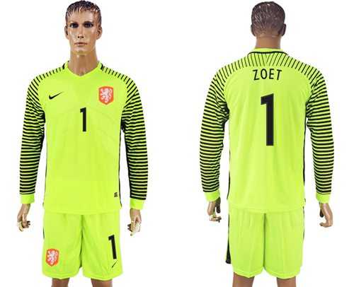 Holland #1 Zoet Green Long Sleeves Goalkeeper Soccer Country Jersey
