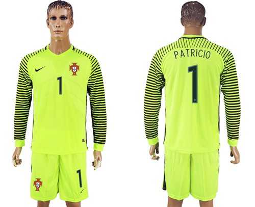 Portugal #1 Patricio Green Long Sleeves Goalkeeper Soccer Country Jersey
