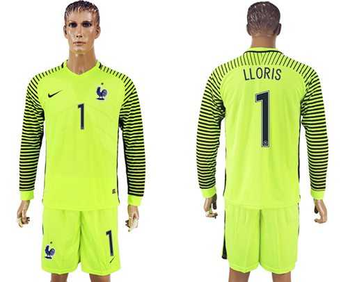 France #1 LLORIS Green Long Sleeves Goalkeeper Soccer Country Jersey