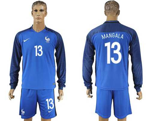 France #13 Mangala Home Long Sleeves Soccer Country Jersey