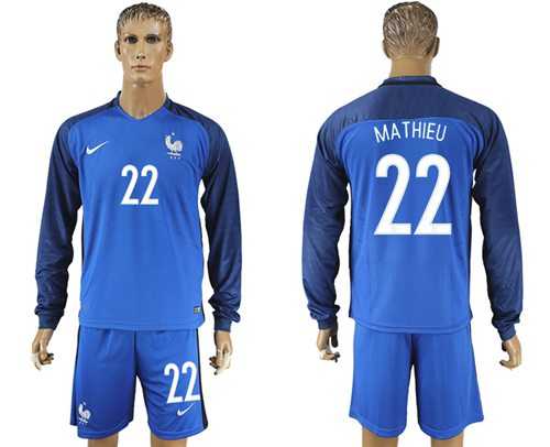 France #22 Mathieu Home Long Sleeves Soccer Country Jersey