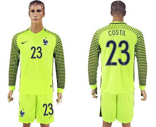 France #23 Costil Green Long Sleeves Goalkeeper Soccer Country Jersey