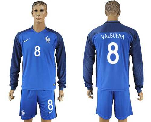 France #8 Valbuena Home Long Sleeves Soccer Country Jersey