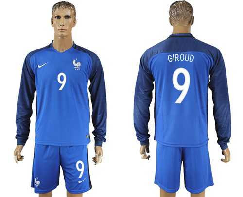France #9 Giroud Home Long Sleeves Soccer Country Jersey