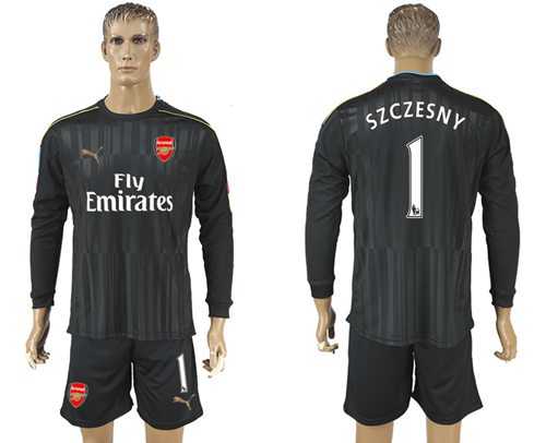 Arsenal #1 Szczesny Black Long Sleeves Goalkeeper Soccer Club Jersey
