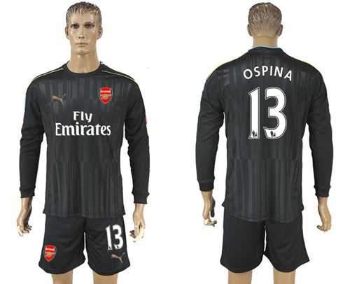 Arsenal #13 Ospina Black Long Sleeves Goalkeeper Soccer Club Jersey
