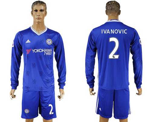 Chelsea #2 Ivanovic Home Long Sleeves Soccer Club Jersey