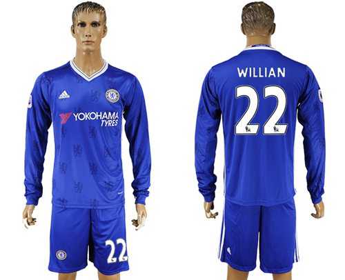 Chelsea #22 Willian Home Long Sleeves Soccer Club Jersey