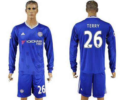 Chelsea #26 Terry Home Long Sleeves Soccer Club Jersey