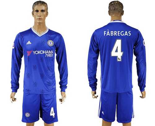 Chelsea #4 Fabregas Home Long Sleeves Soccer Club Jersey