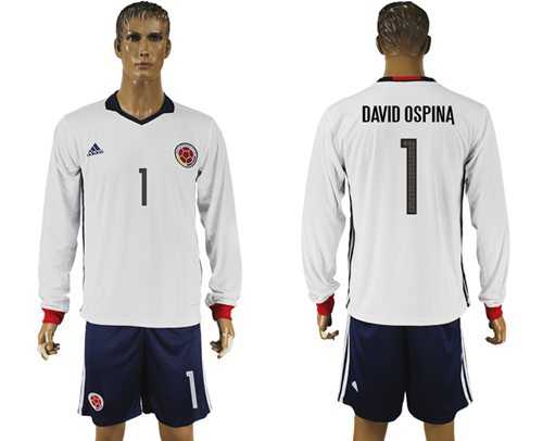 Colombia #1 David Ospina Away Long Sleeves Soccer Country Jersey