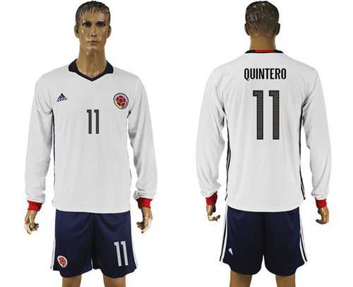Colombia #11 Quintero Away Long Sleeves Soccer Country Jersey