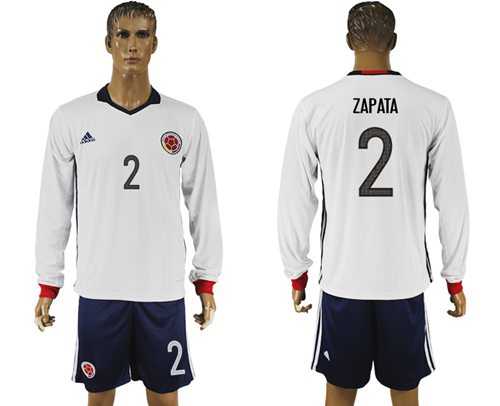 Colombia #2 Zapata Away Long Sleeves Soccer Country Jersey
