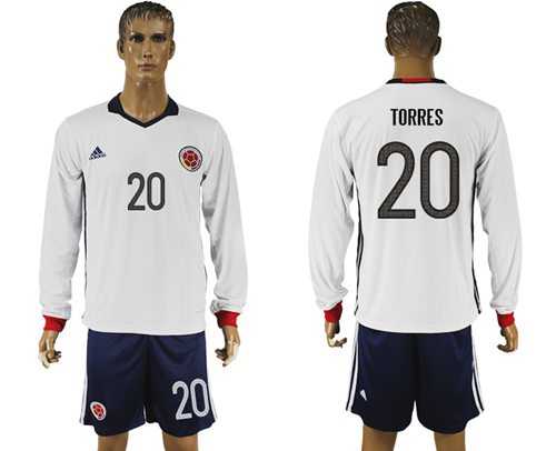 Colombia #20 Torres Away Long Sleeves Soccer Country Jersey